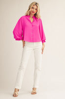 Jodifl Top with Ruffled Neckline in Hot Pink