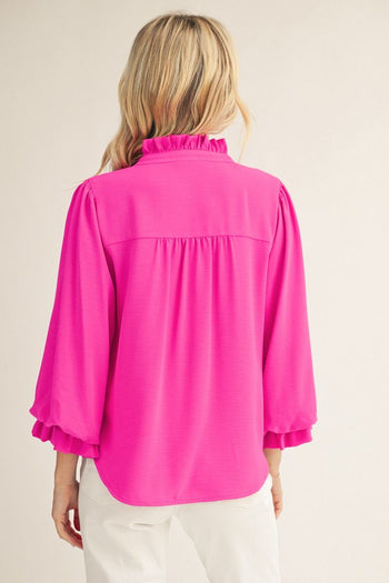 Jodifl Top with Ruffled Neckline in Hot Pink