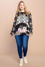 Load image into Gallery viewer, Oddi Mixed Print Color Block Knit Top in Navy
