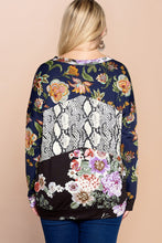 Load image into Gallery viewer, Oddi Mixed Print Color Block Knit Top in Navy
