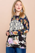 Load image into Gallery viewer, Oddi Mixed Print Color Block Knit Top in Navy
