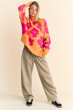 Load image into Gallery viewer, Davi &amp; Dani OVERSIZED Knit Sweater with Floral Print in Orange/Fuchsia
