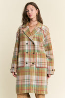 J.nna Multi Color Plaid Midi Coat in Mustard Green