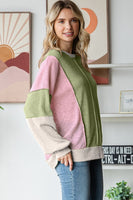 7th Ray Color Block Honeycomb Knit Top in Avocado