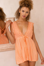 Load image into Gallery viewer, POL Lace Trim Ribbon Tie Sleeveless Top in Neon Orange Shirts &amp; Tops POL Clothing   
