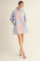 Jodifl Baroque Floral Applique Shift Dress in Powder Blue ON ORDER