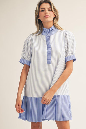 Jodifl Contrasting Striped Dress in Off White