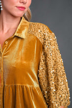 Load image into Gallery viewer, Umgee Velvet Tunic Top with Sequin Contrast in Mustard
