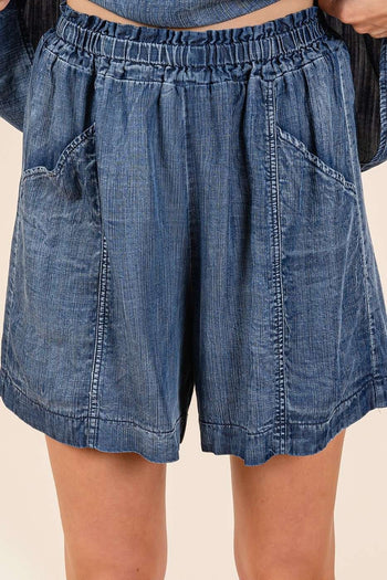 Mittoshop Chambray Shorts in Dark Denim FINAL SALE
