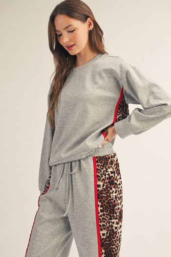 Jodifl Side Animal Contrast Accent Casual Sweatshirt in Heather Grey