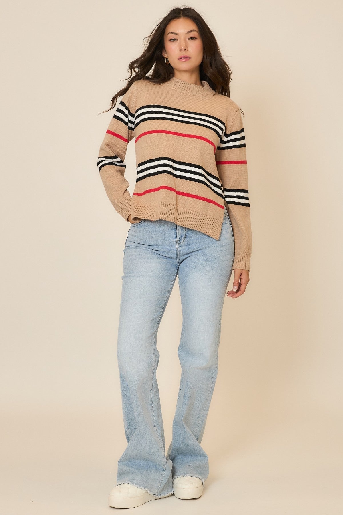 Cozy Co. Multi Striped Knit Sweater in Mocha – June Adel