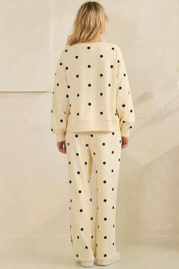 Veveret Charming Polka Dot Lounge Set in Cream/Black