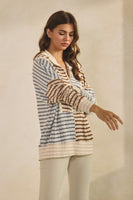 LovLov Contrasting Color Striped Textured Top in Multi Color
