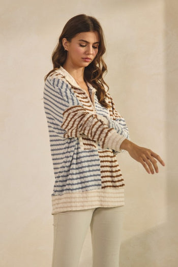 LovLov Contrasting Color Striped Textured Top in Multi Color