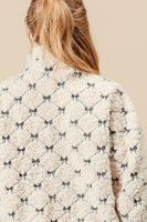 So Me Fleece Diamond and Bow Embroidered Jacket in Ivory