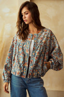 LovLov Washed Denim Floral Print Tiered Jacket in Floral Denim Mix ON ORDER