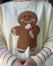 Load image into Gallery viewer, August Bleu Gingerbread Man Chenille Patched Sweatshirt in Belgian Cream
