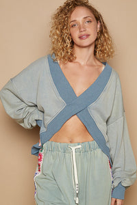 POL Open V Cut Two Way Top in Dusty Blue