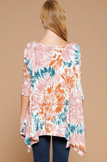 Oddi OVERSIZED Swirl Tie-Dye Printed Top in Teal Combo