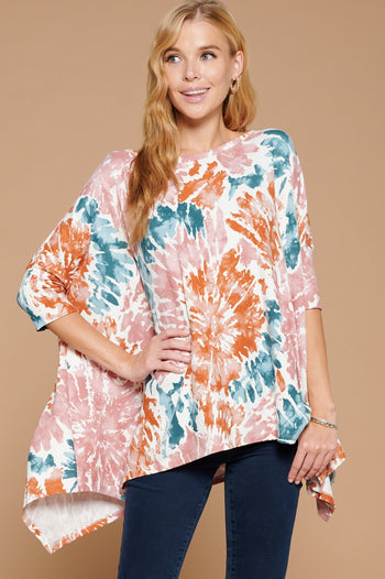 Oddi OVERSIZED Swirl Tie-Dye Printed Top in Teal Combo