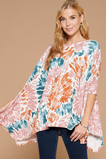 Oddi OVERSIZED Swirl Tie-Dye Printed Top in Teal Combo