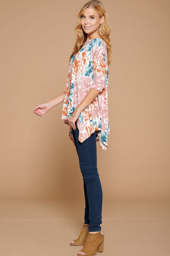 Oddi OVERSIZED Swirl Tie-Dye Printed Top in Teal Combo