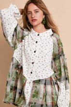 Load image into Gallery viewer, POL Floral and Plaid Print Button Down Top in Ivory Multi ON ORDER
