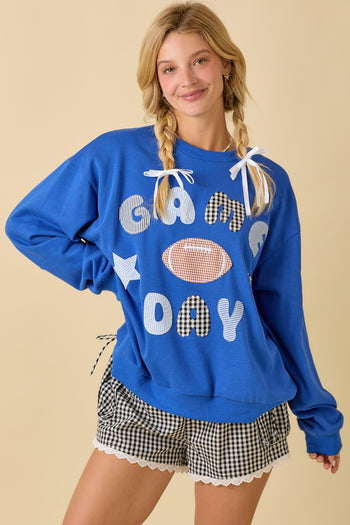Main Strip Game Day Patchwork Top in Royal Blue