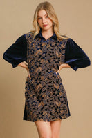 Umgee Velvet Lace Mini Dress in Navy