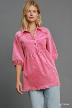 Load image into Gallery viewer, Umgee Stone Washed Corduroy Tunic Top in Hot Pink
