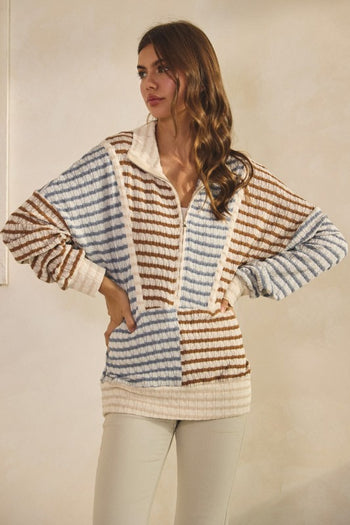 LovLov Contrasting Color Striped Textured Top in Multi Color