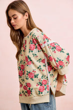 Load image into Gallery viewer, BiBi Rose Printed Terry Knit Relaxed Top in Cream

