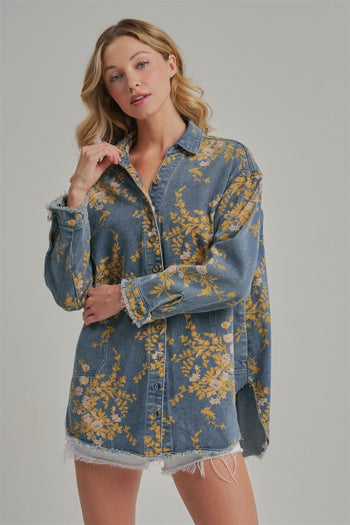 BON Floral Print Denim Top in Floral Denim