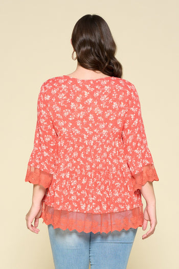 Oddi Floral Print Button Down Top in Red