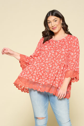 Oddi Floral Print Button Down Top in Red