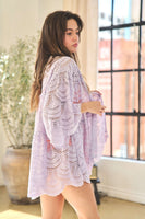 Davi & Dani Open Front Crochet Lace Cardigan in Lavender