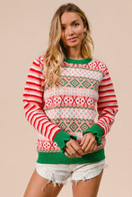 Load image into Gallery viewer, BiBi Mixed Print and Striped Christmas Knit Sweater in Red Mix
