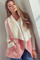 E Luna Open Front Faux Suede Vest in Baby Pink