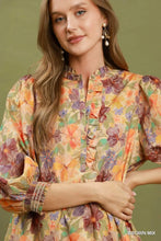 Load image into Gallery viewer, Umgee Mix Floral Print Smocked Cuff Mini Dress in Brown Mix
