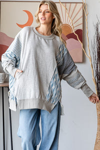 Oli & Hali OVERSIZED Mixed Fabric Sweatshirt in Heather Grey