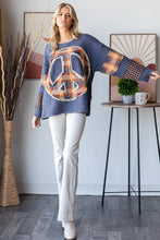 Load image into Gallery viewer, Oli &amp; Hali Knit Top with Mixed Print Peace Sign Patch on Front in Blue
