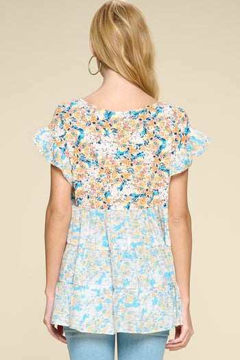 Oddi Mixed Floral Print Top in Peach Combo