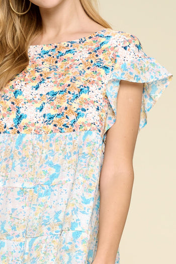 Oddi Mixed Floral Print Top in Peach Combo