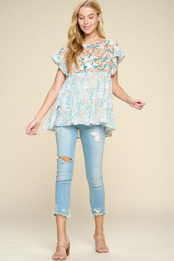 Oddi Mixed Floral Print Top in Peach Combo