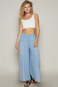 POL Contrasting Ribbed Knit Fabric Pants in Dusty Blue