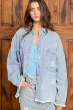 Load image into Gallery viewer, POL Twill Distressed Shacket in Denim
