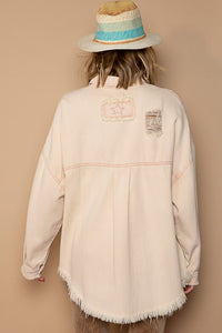 POL Twill Distressed Shacket in Pink Beige