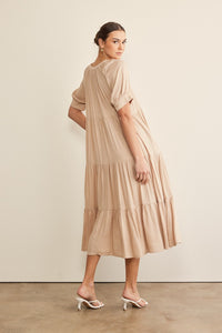 In February Flowy Tiered Maxi Dress in Latte Dress In February   