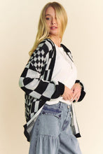 Load image into Gallery viewer, Davi &amp; Dani Two Toned Mixed Checkered Print Open Front Cardigan in Black White
