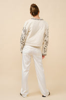 Blue B Mixed Embroidered Zip Up Jacket in Vanilla Black